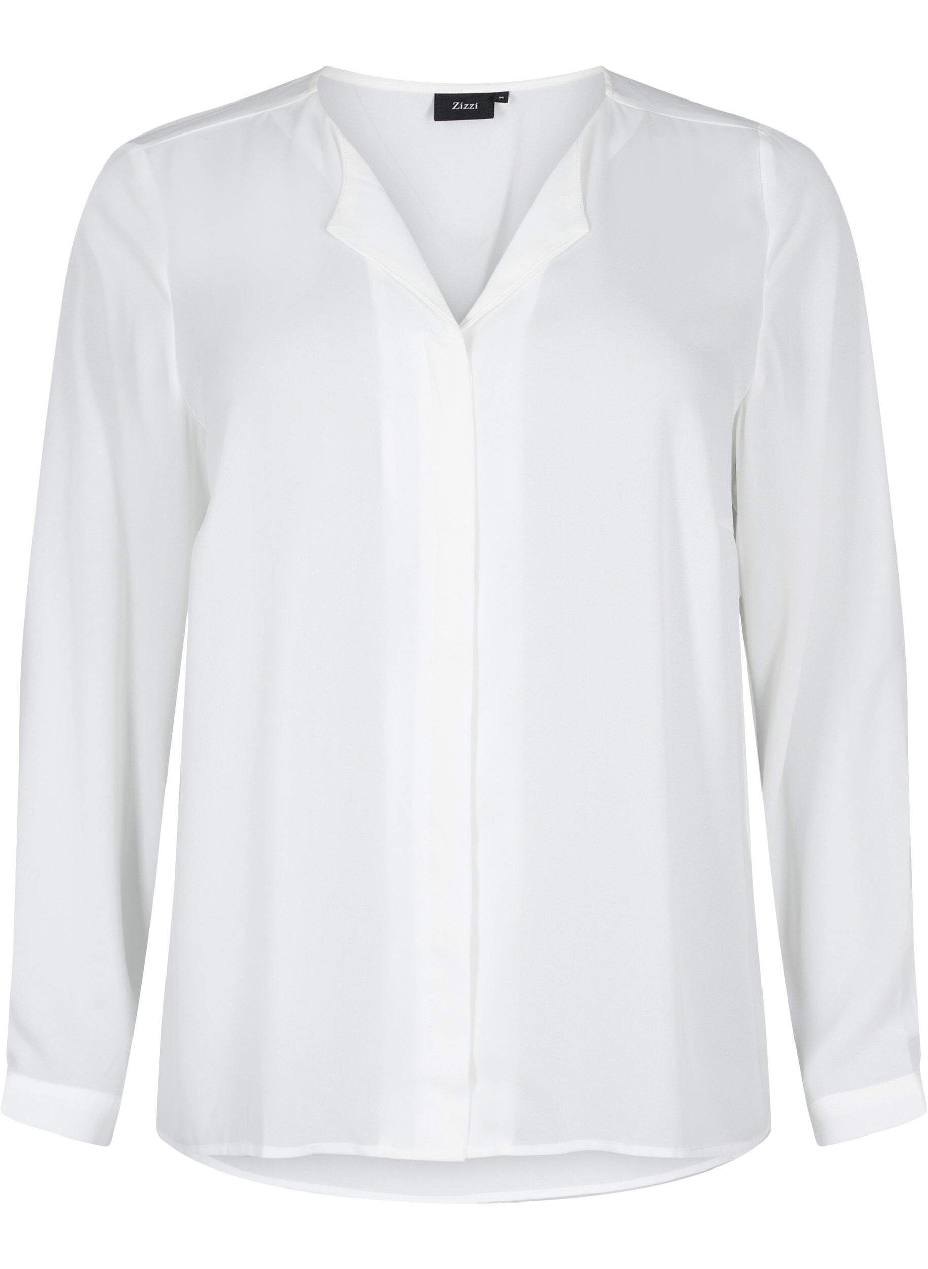 Zizzifashion Solid colour shirt with v-neck, Bright White, Packshot image number 0