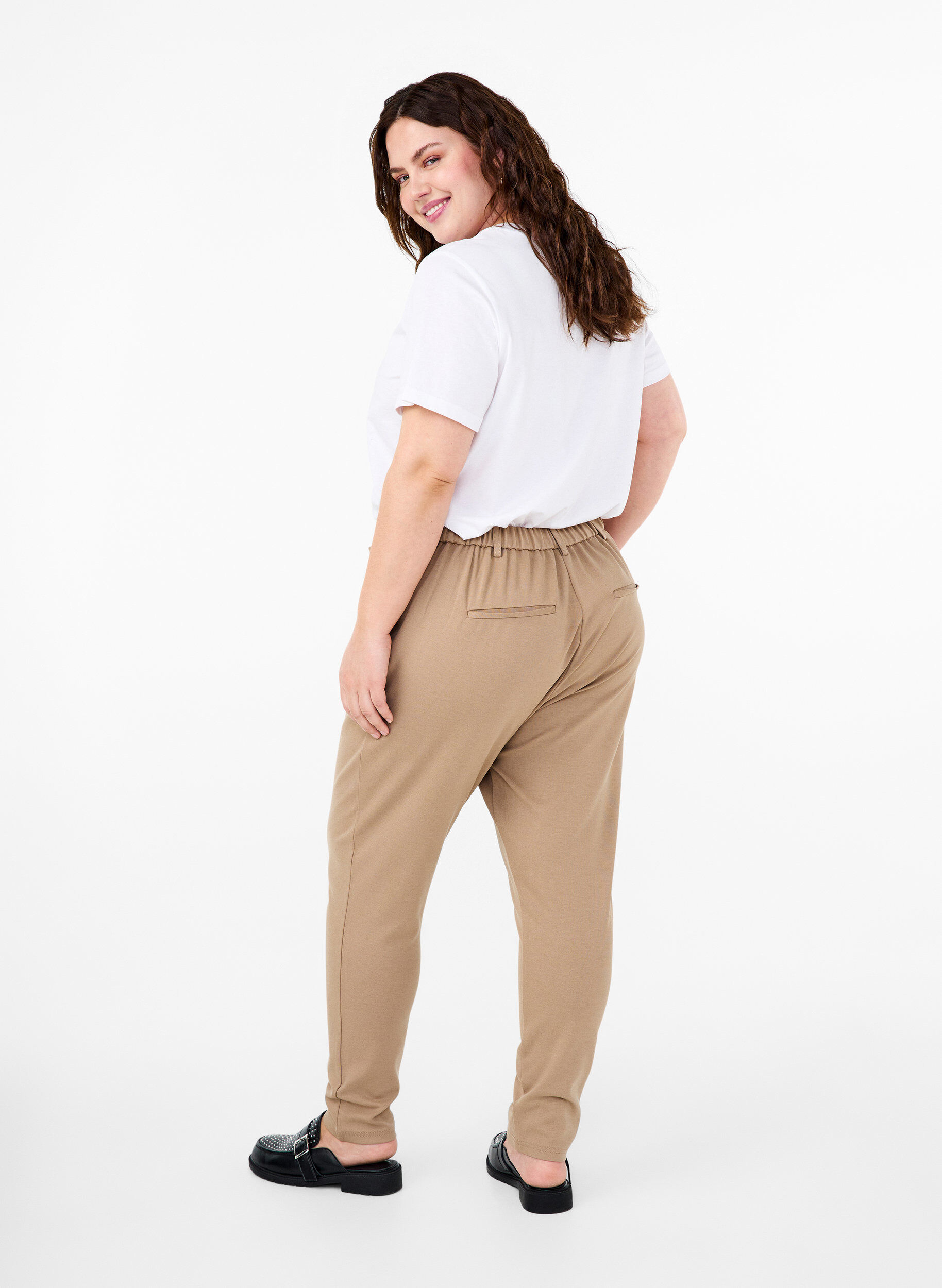 Zizzifashion Cropped Maddison trousers, Beige, Model image number 1
