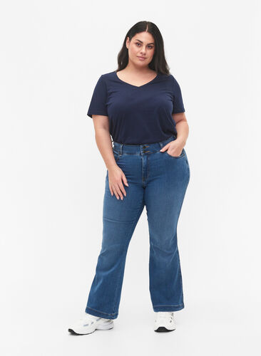 High waisted Ellen jeans with bootcut, Blue denim, Model image number 0