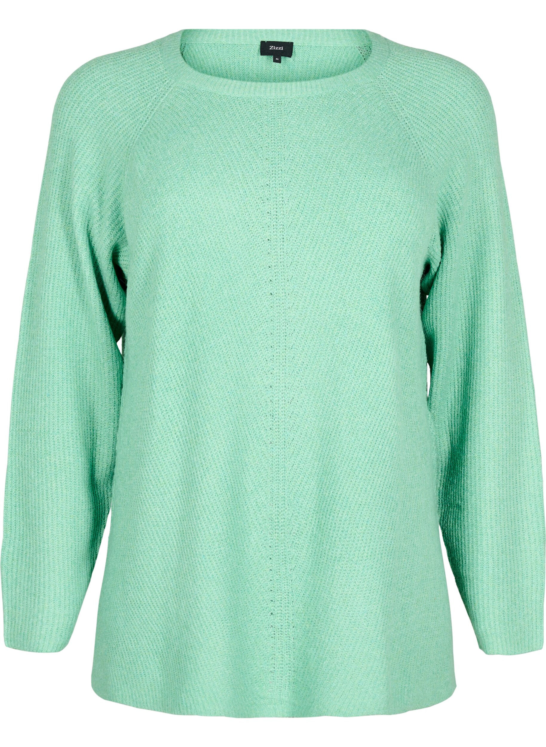 Zizzifashion Knitted blouse with round neck, Light G. Green Mel., Packshot image number 0