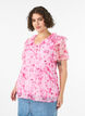 Floral blouse with a frill collar and peplum effect, Pink, Model image number 0