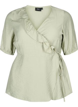 Wrap blouse in viscose with 1/2 sleeves, Seagrass , Packshot image number 0