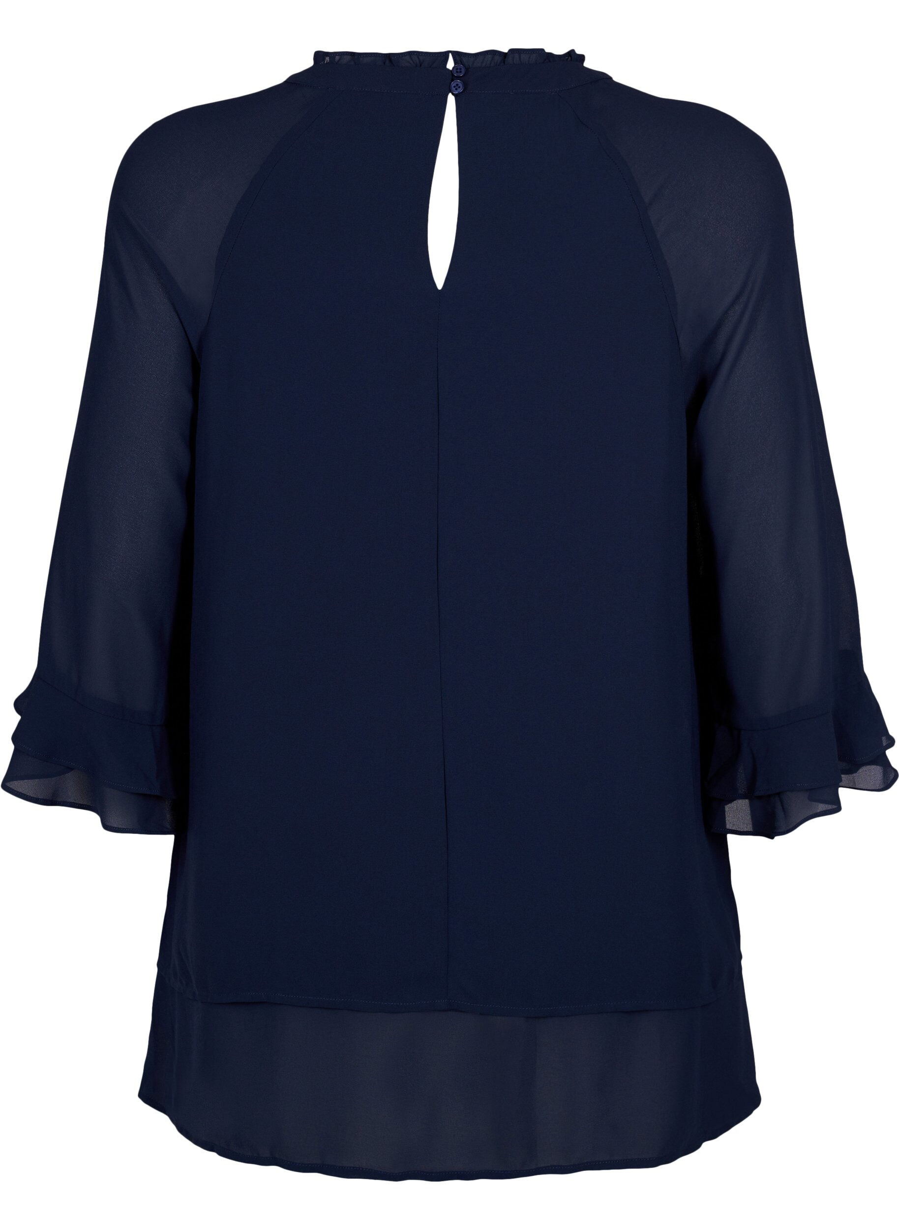Zizzifashion Blouse with asymmetric hem and 3/4 sleeves, Navy Blazer, Packshot image number 1