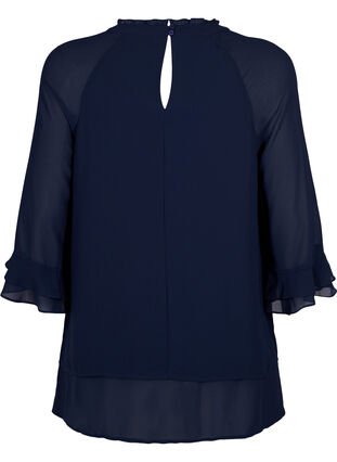 Blouse with asymmetric hem and 3/4 sleeves, Navy Blazer, Packshot image number 1