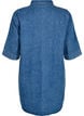Short denim dress with zipper and 3/4 sleeves, Blue, Packshot image number 1