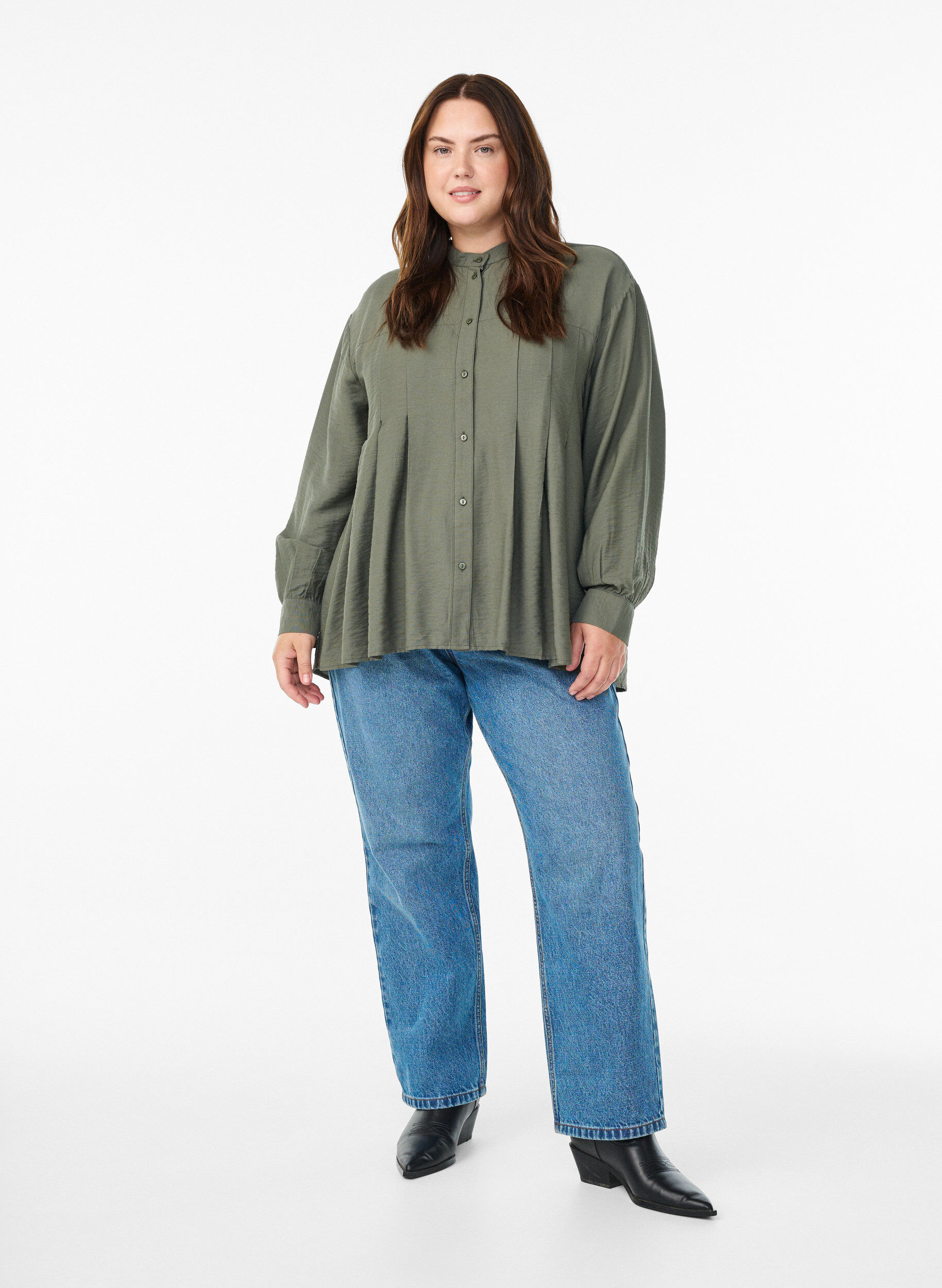 Zizzifashion Viscose shirt with A-line shape, Green, Model image number 1