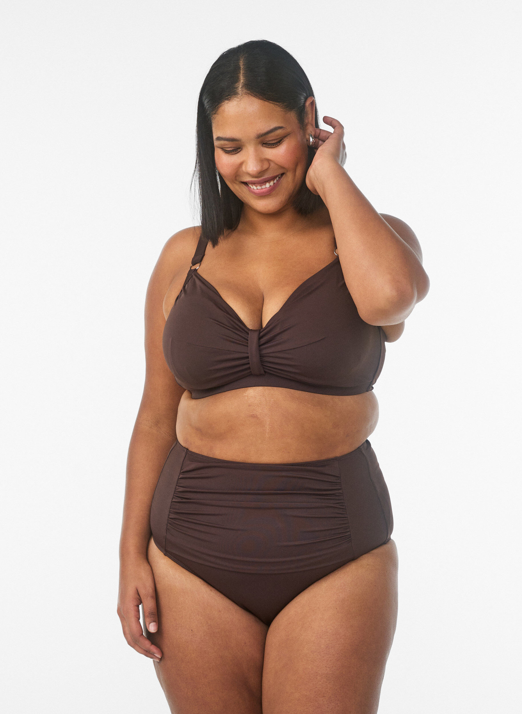 ZizzifashionHigh waisted bikini bottom, Brown, Model image number 0