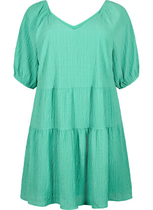A-shaped short dress with a V-neck, Deep Mint, Packshot image number 0