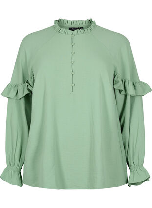 Blouse with ruffles and buttons, Green Bay, Packshot image number 0