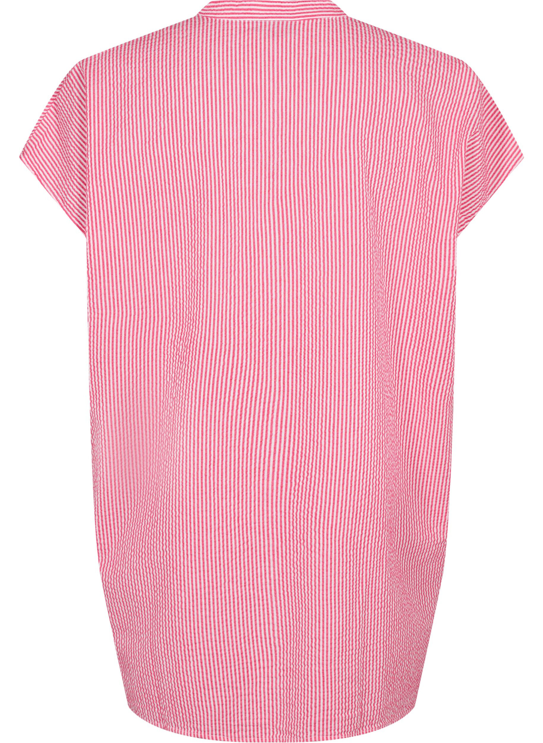 Zizzifashion Short-sleeved cotton shirt with stripes, Beetroot P. Stripe, Packshot image number 1