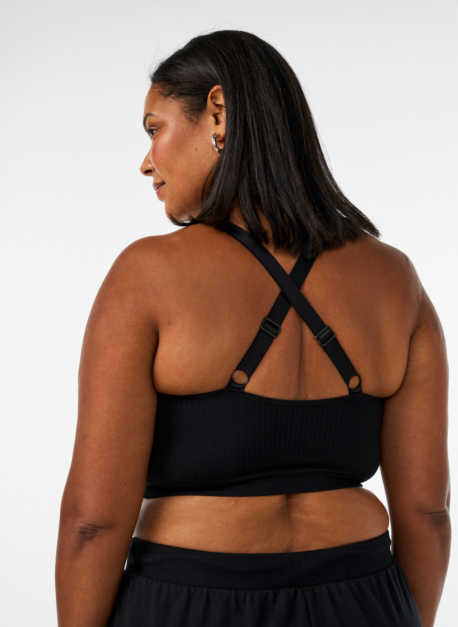 ZizzifashionSeamless ribbed sports bra, Black, Model image number 2