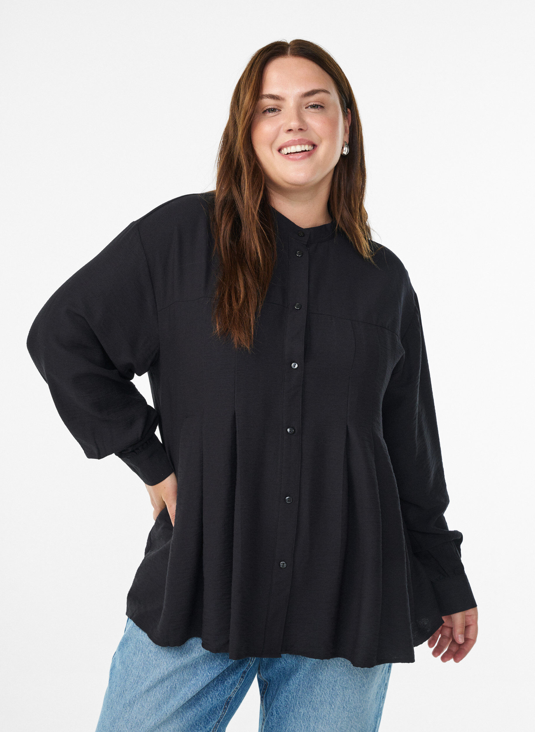 Zizzifashion Viscose shirt with A-line shape, Black, Model image number 0