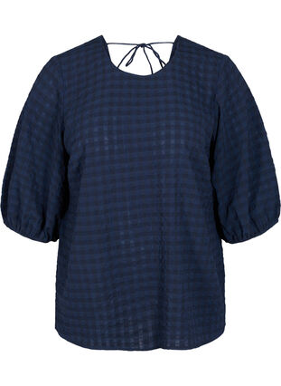 Textured blouse with half sleeves, Navy Blazer, Packshot image number 0