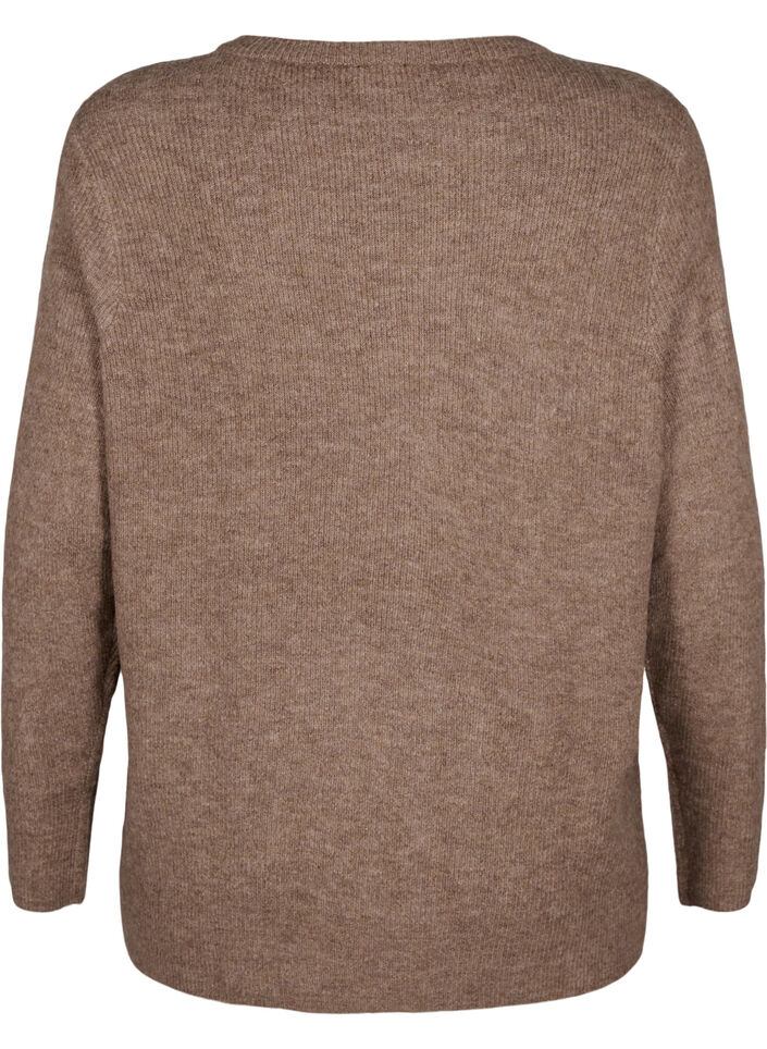 Melange sweater with round neck	, Caribou Mel., Packshot image number 1