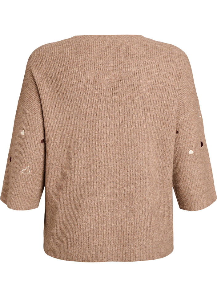 Jumper with hearts and 3/4 sleeves, Brown, Packshot image number 1