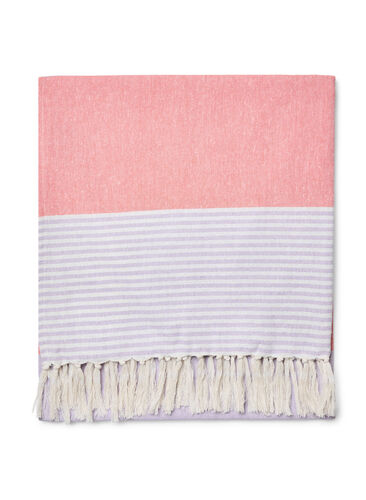 Striped hammam towel with fringes, Pastel Lilac Comb, Packshot image number 1