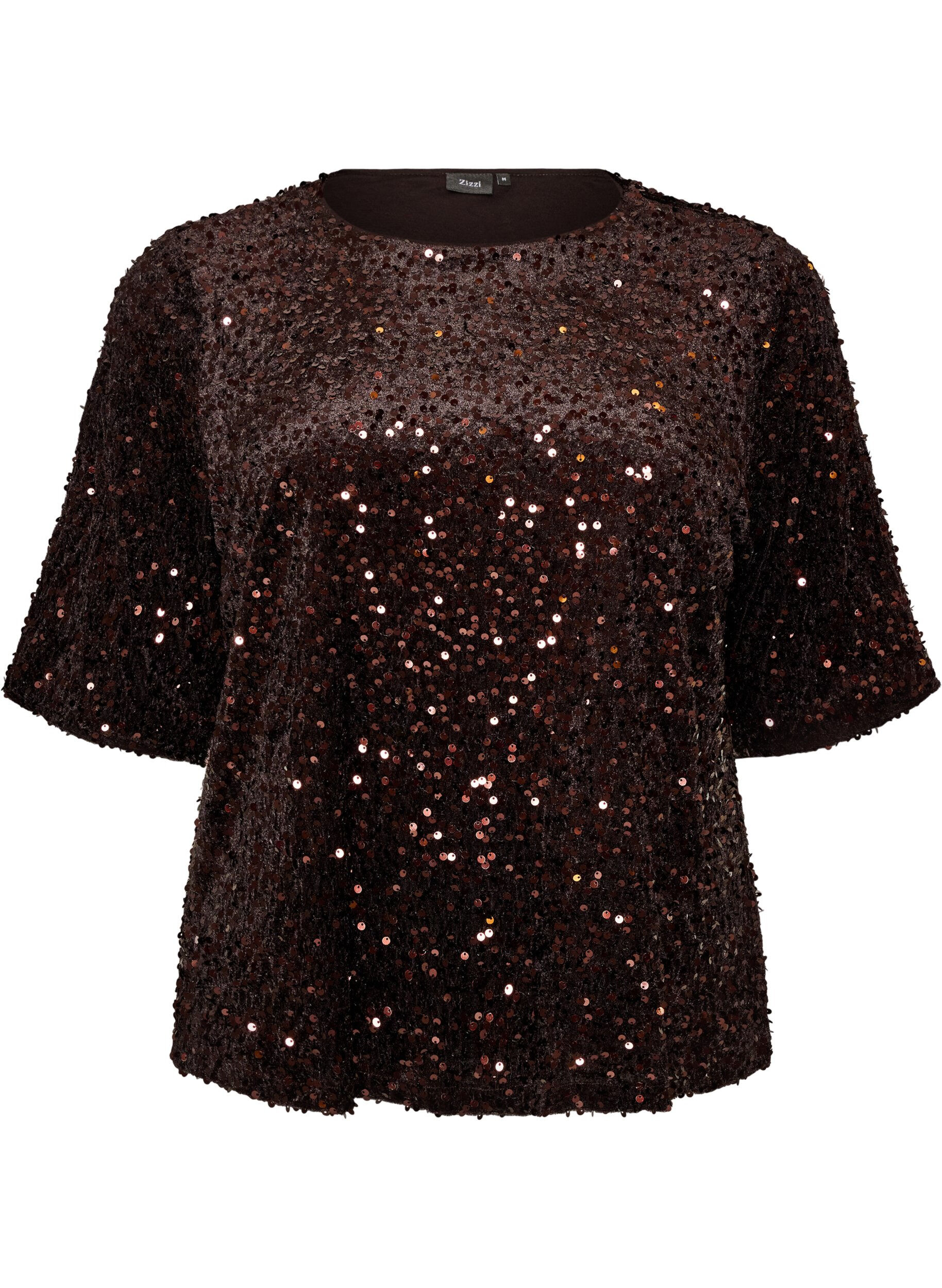 Sequin blouse with elbow-length sleeves