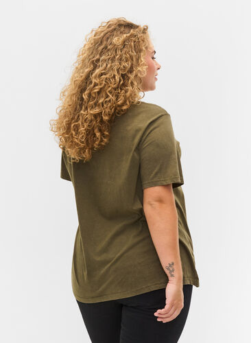 Short sleeve cotton t-shirt with print, Ivy Green Wash, Model image number 1