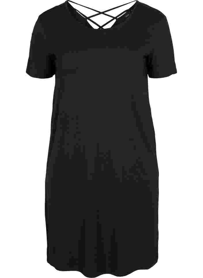 Short-sleeved viscose dress with back detail, Black, Packshot image number 0