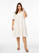 Knee-length jacquard dress with short sleeves, Whisper White, Model image number 3
