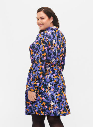 Floral shirt dress in viscose, Purple Flower AOP, Model image number 1