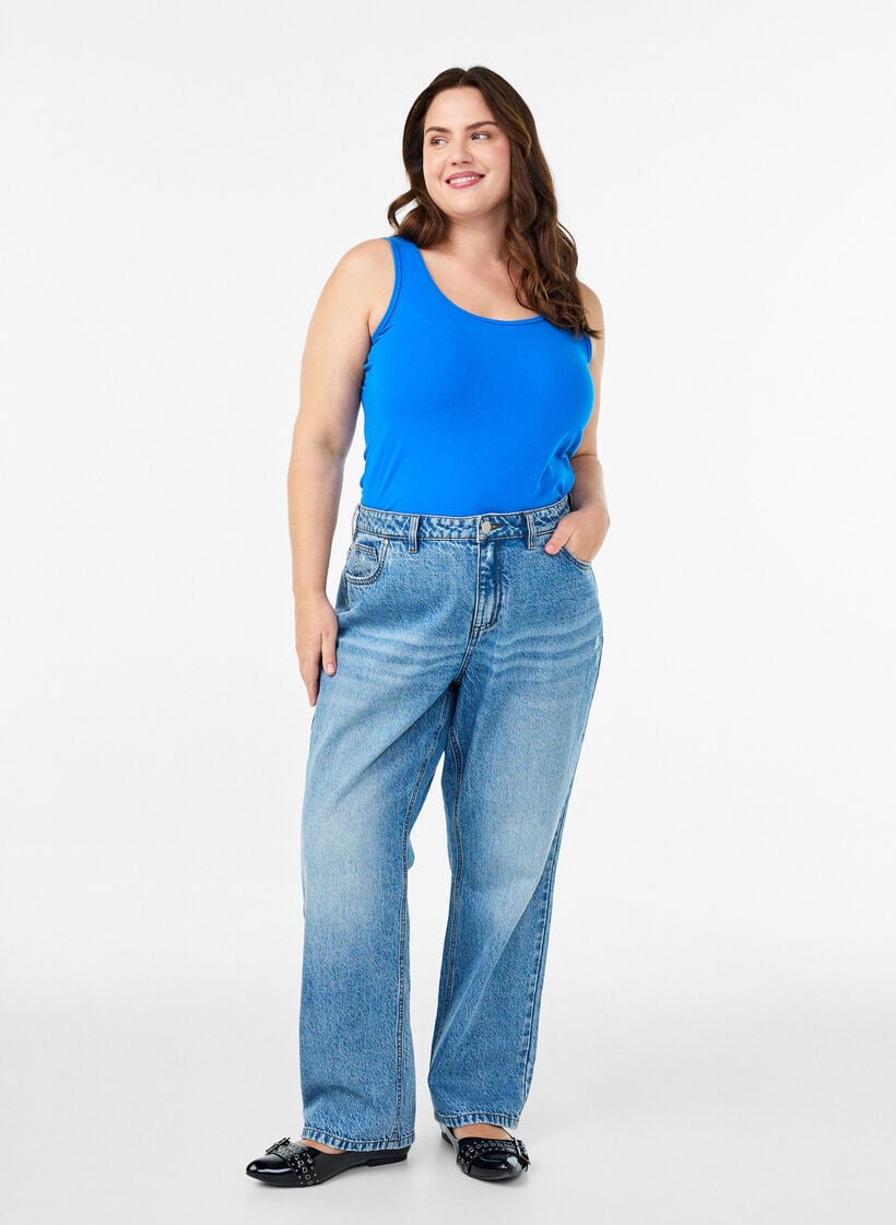 Solid color basic top in cotton, Blue, Model image number 1