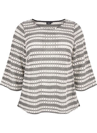 Crochet blouse with 3/4 sleeves, Black White, Packshot image number 0