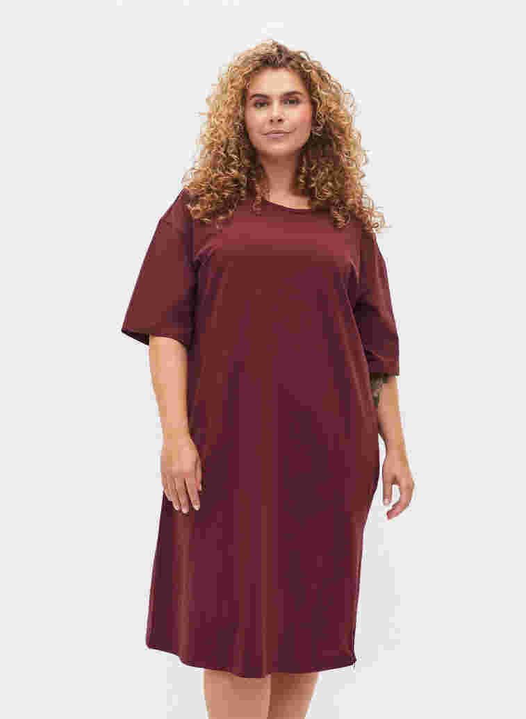 Short-sleeved cotton dress with slits, Port Royal, Model image number 0