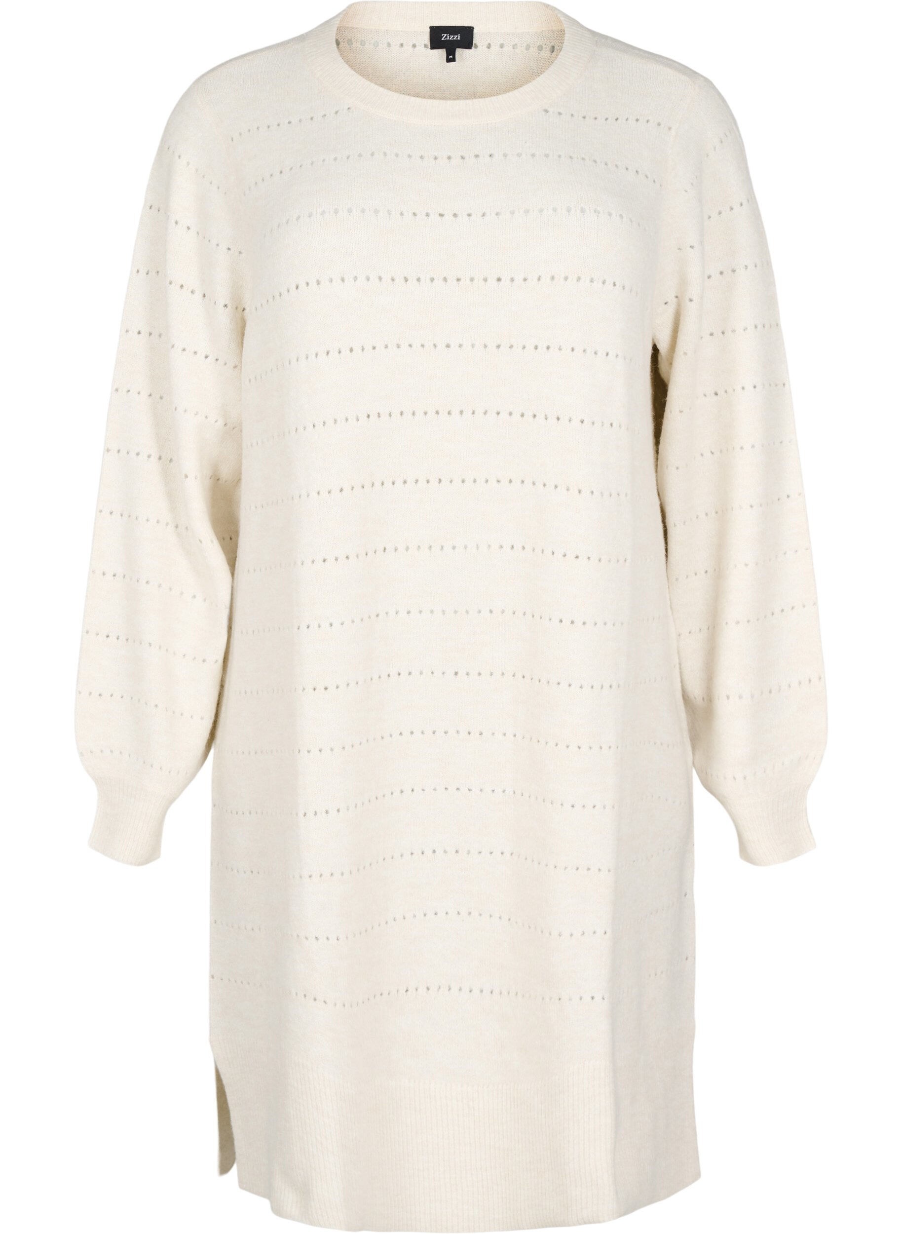 Zizzifashion Knit dress with slits and lace pattern, Birch Mel., Packshot image number 0