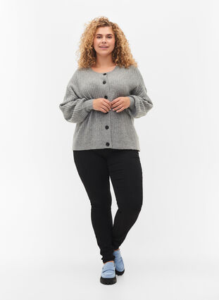 Rib knitted cardigan with buttons, Medium Grey Melange, Model image number 2