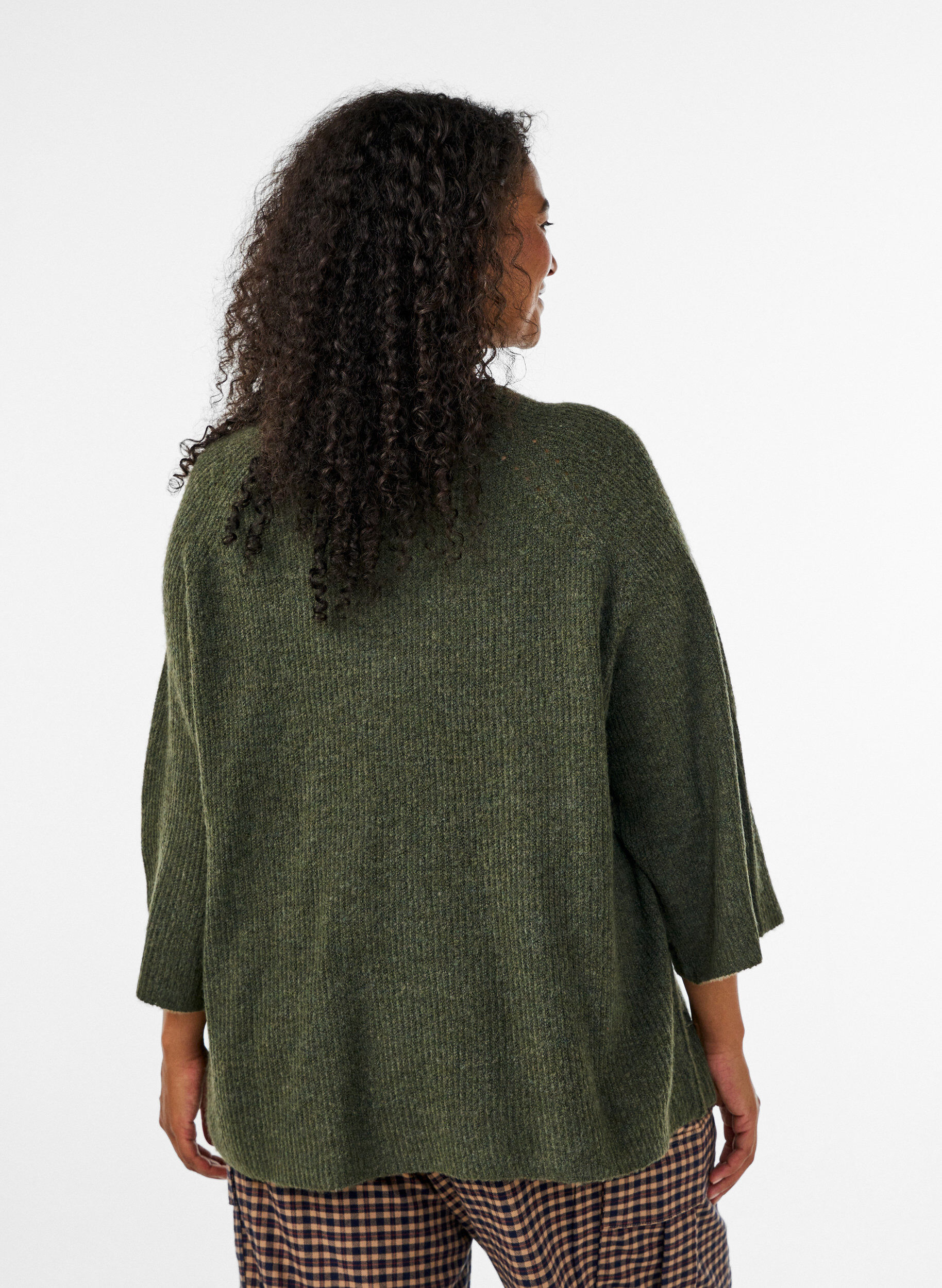 ZizzifashionRibbed jumper with 3/4 sleeves, Green, Model image number 2
