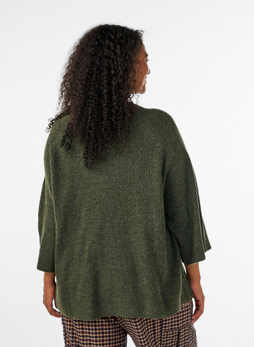 Ribbed jumper with 3/4 sleeves, Green, Model image number 2