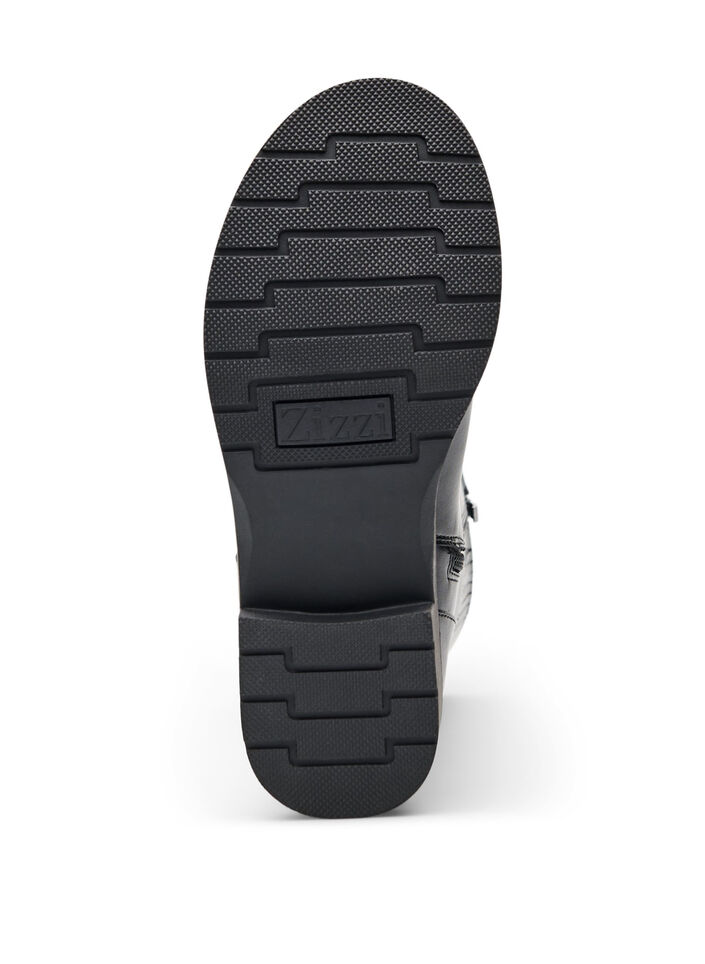 High leather boot with decorative buckles, Black, Packshot image number 4