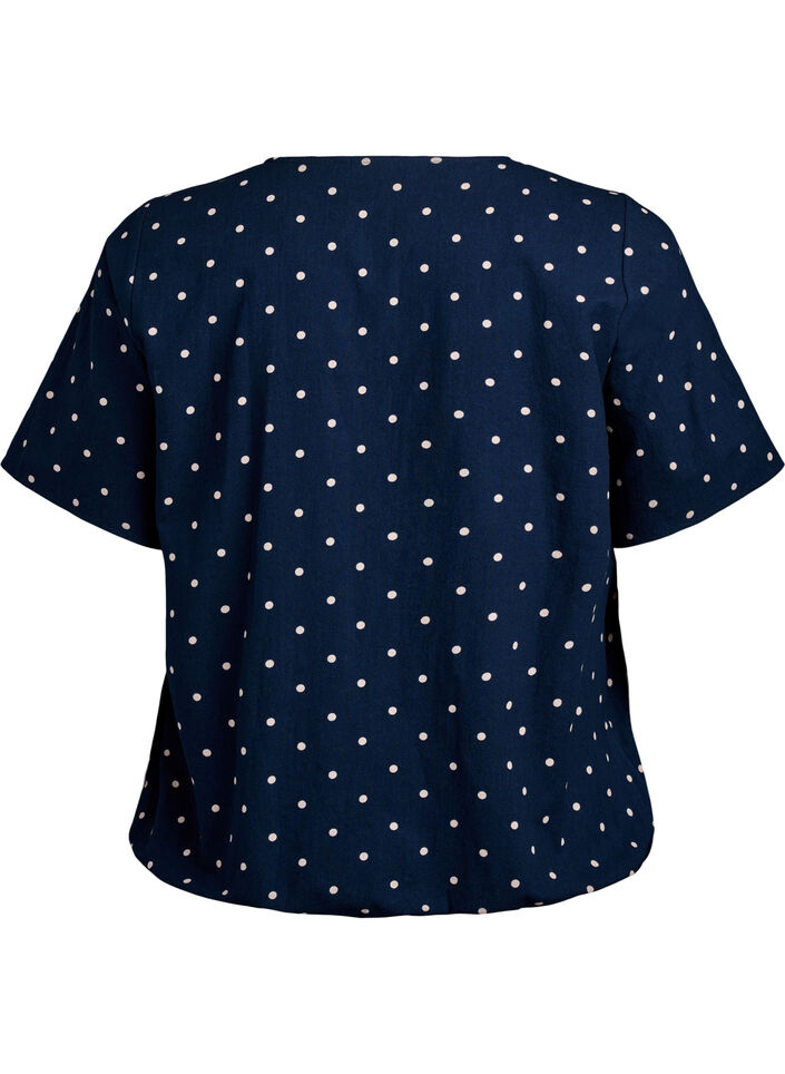 Cotton blouse with print and short sleeves, Blue, Packshot image number 1