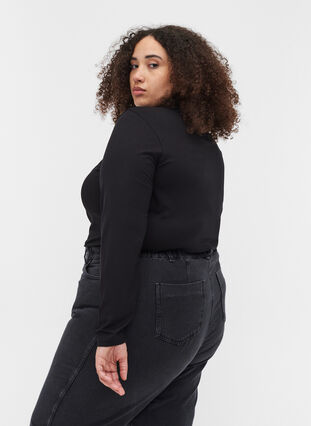 Close-fitting viscose blouse with a high neck, Black, Model image number 1