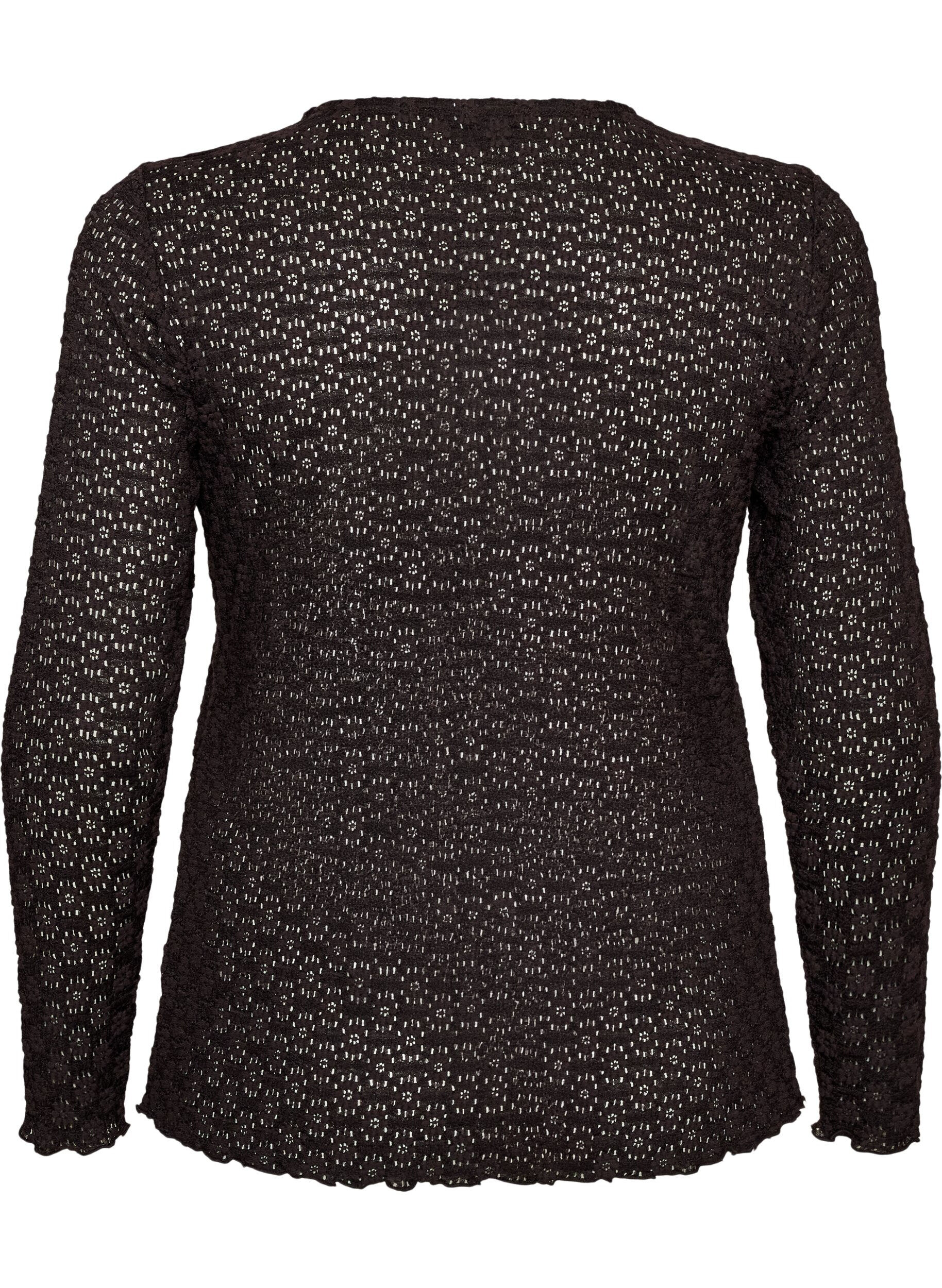 ZizzifashionBlouse with eyelet pattern and long sleeves, Black, Packshot image number 1