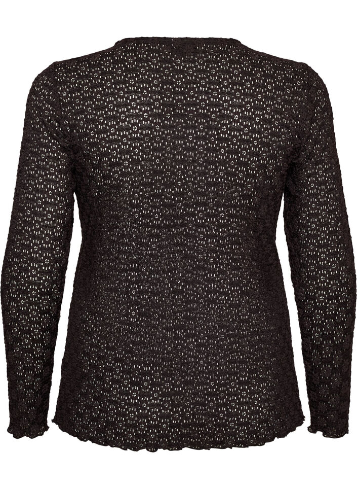 Blouse with eyelet pattern and long sleeves, Black, Packshot image number 1