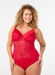 Bodysuit with lace and satin detail, Red, Model image number 0