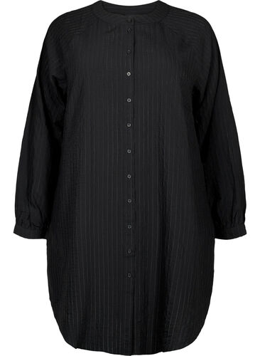 Long viscose shirt with striped pattern, Black, Packshot image number 0