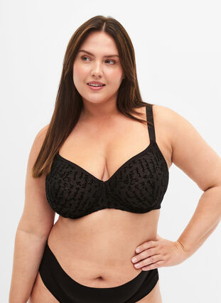 Full cover bra with text print, Black, Model image number 0