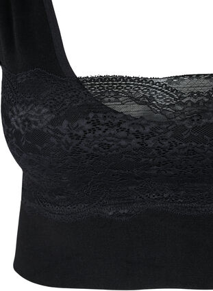 Seamless bra with lace detail, Black, Packshot image number 2