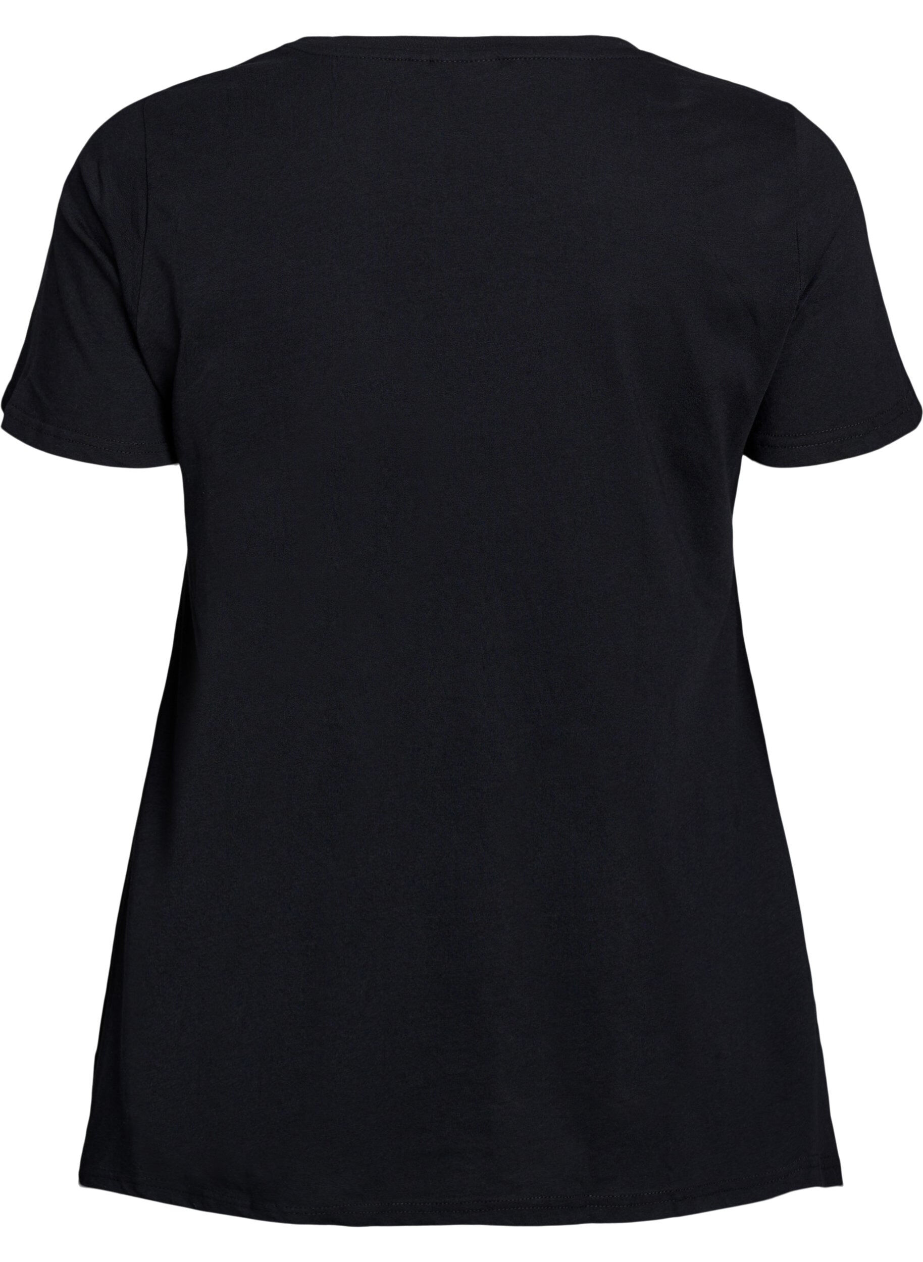 Zizzifashion T-shirt with a round neck and A-line shape, Black, Packshot image number 1