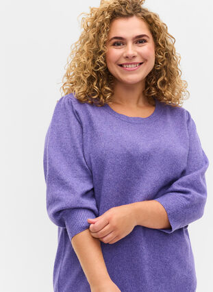Mottled knitted top with 3/4-length sleeves, Ultra Violet Mel., Model image number 3