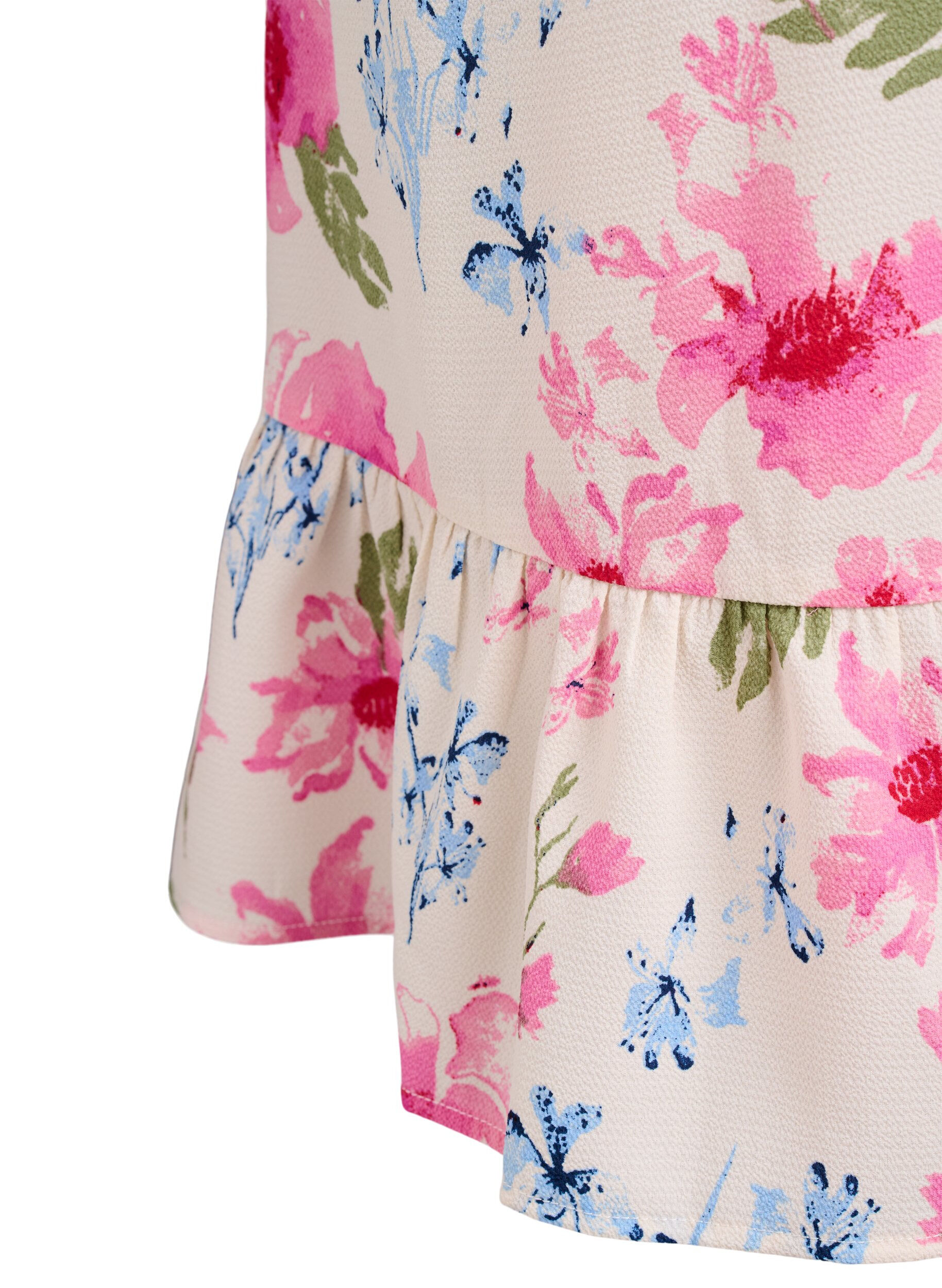 Zizzifashion Floral wrap dress with short sleeves, White, Packshot image number 3