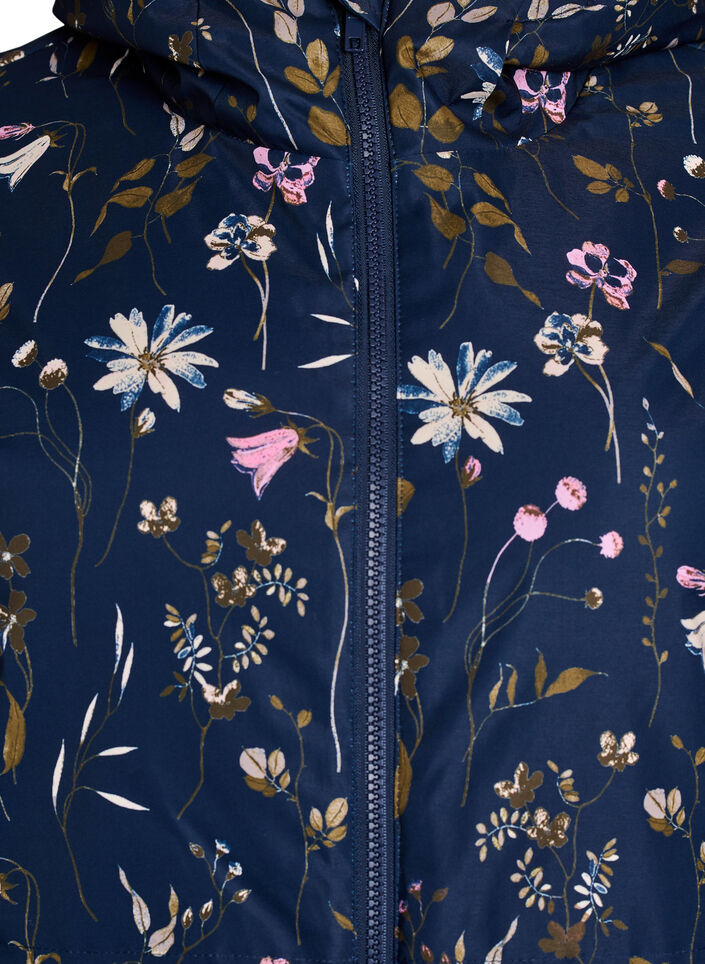 Padded winter jacket with floral print, Blue, Packshot image number 2