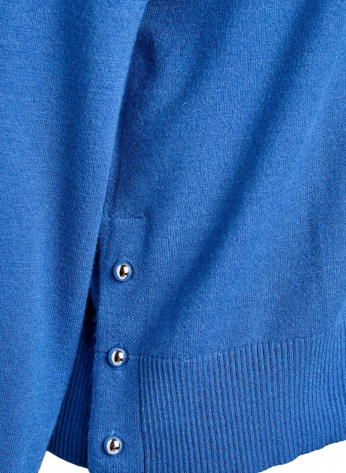 Knitted blouse with turtleneck and side buttons, Blue, Packshot image number 3