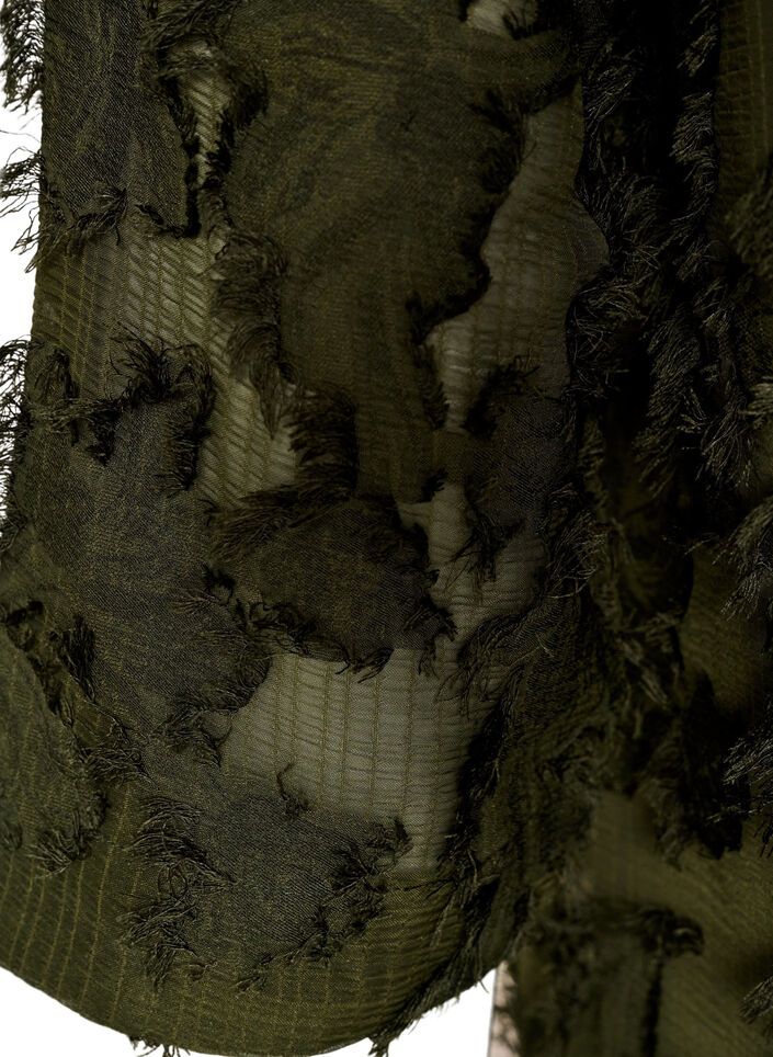 Blouse with frayed threads and texture, Green, Packshot image number 3