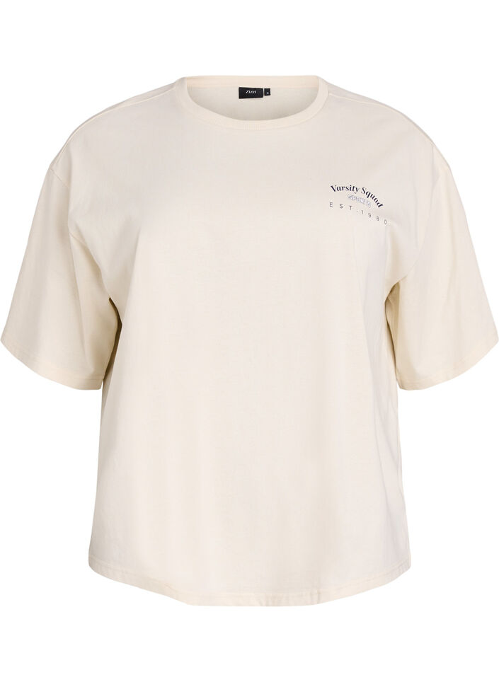 Oversized T-shirt with back print, Beige, Packshot image number 0