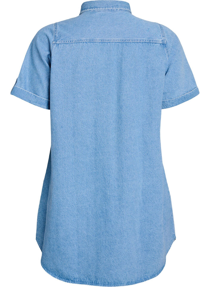 Denim dress with short sleeves and buttons, Light Blue, Packshot image number 1
