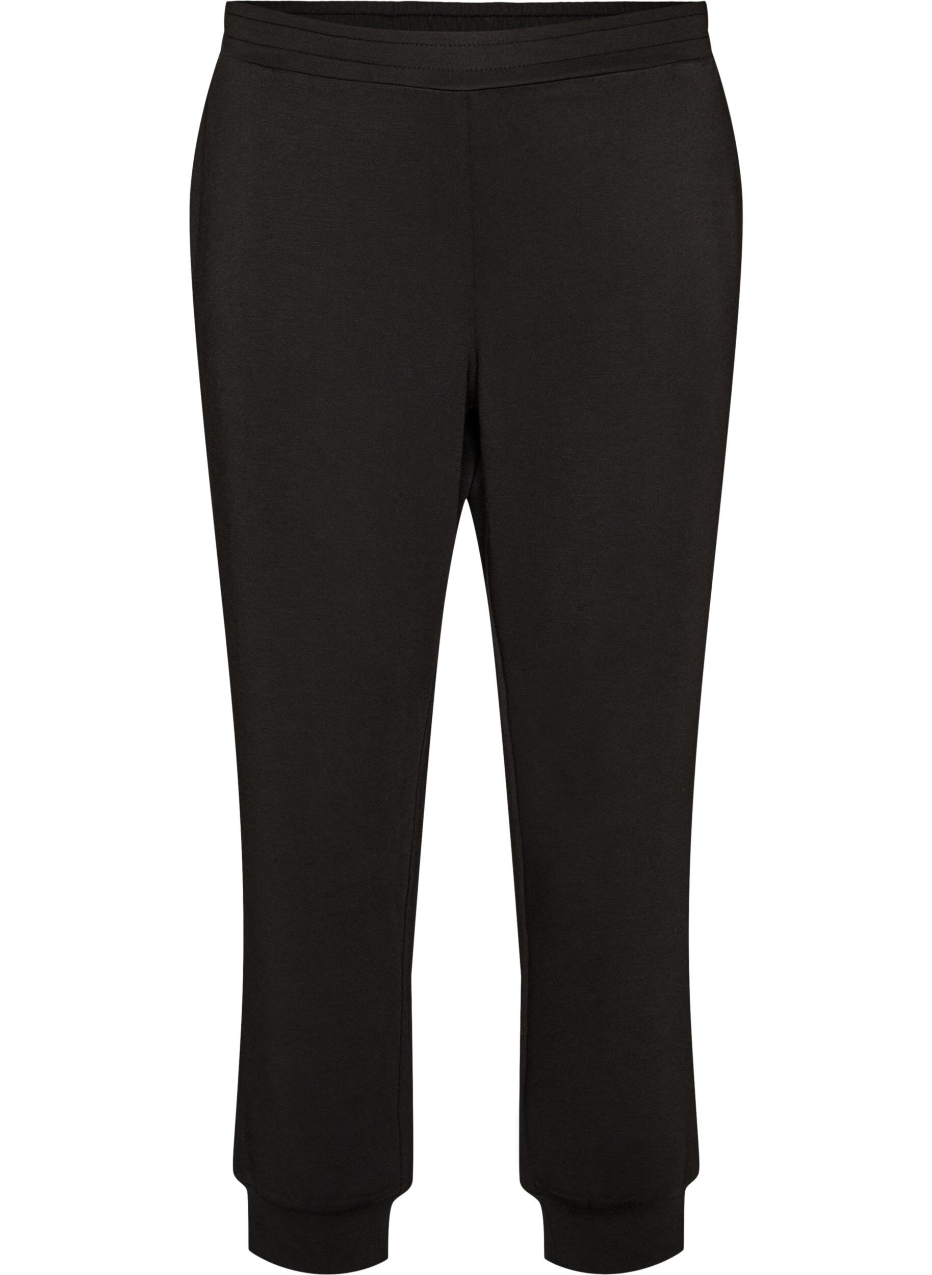 Jersey trousers with high waist and pockets